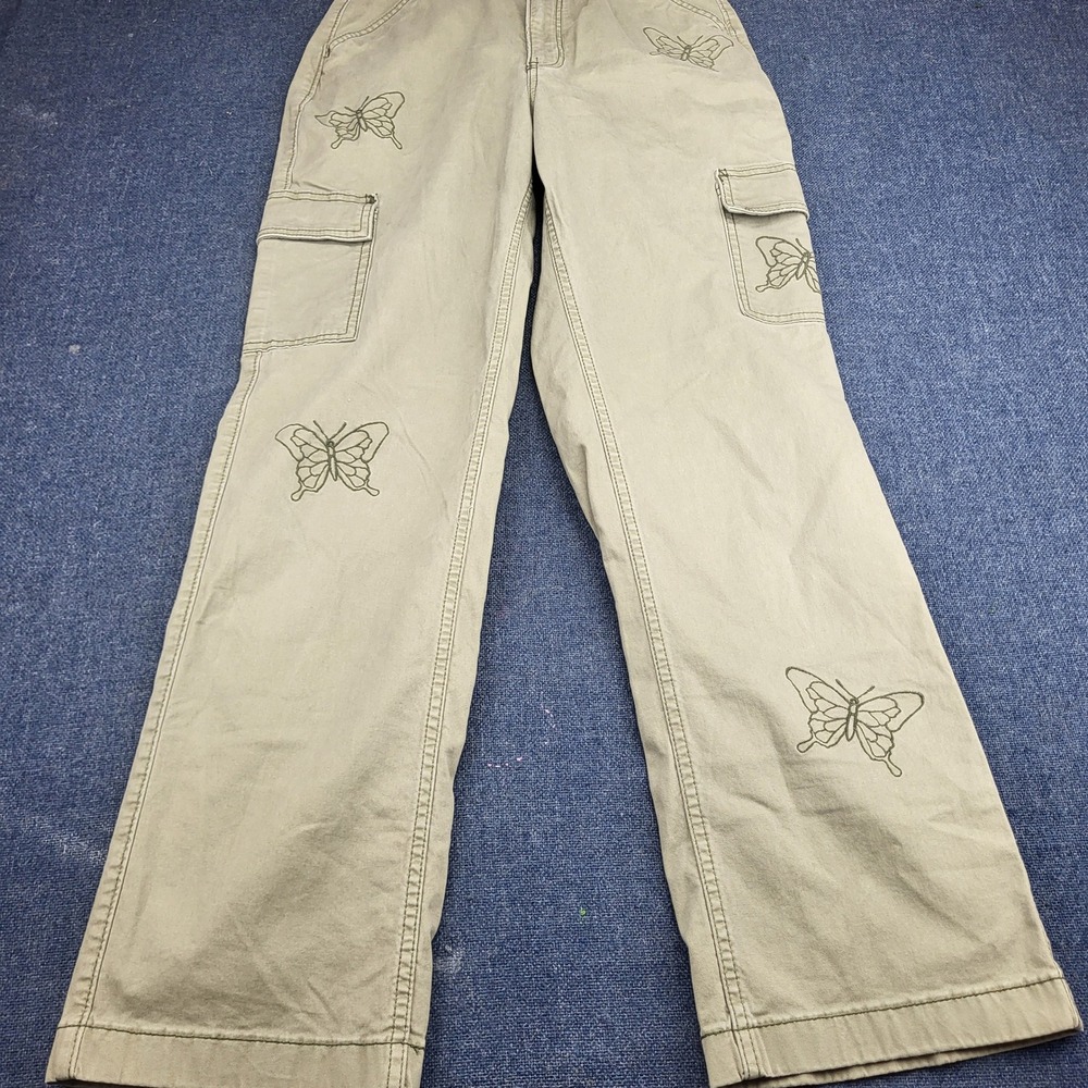 Hollister Ultra High-Rise Dad Pant Olive Green Butterfly Embroidered Cargo 25R